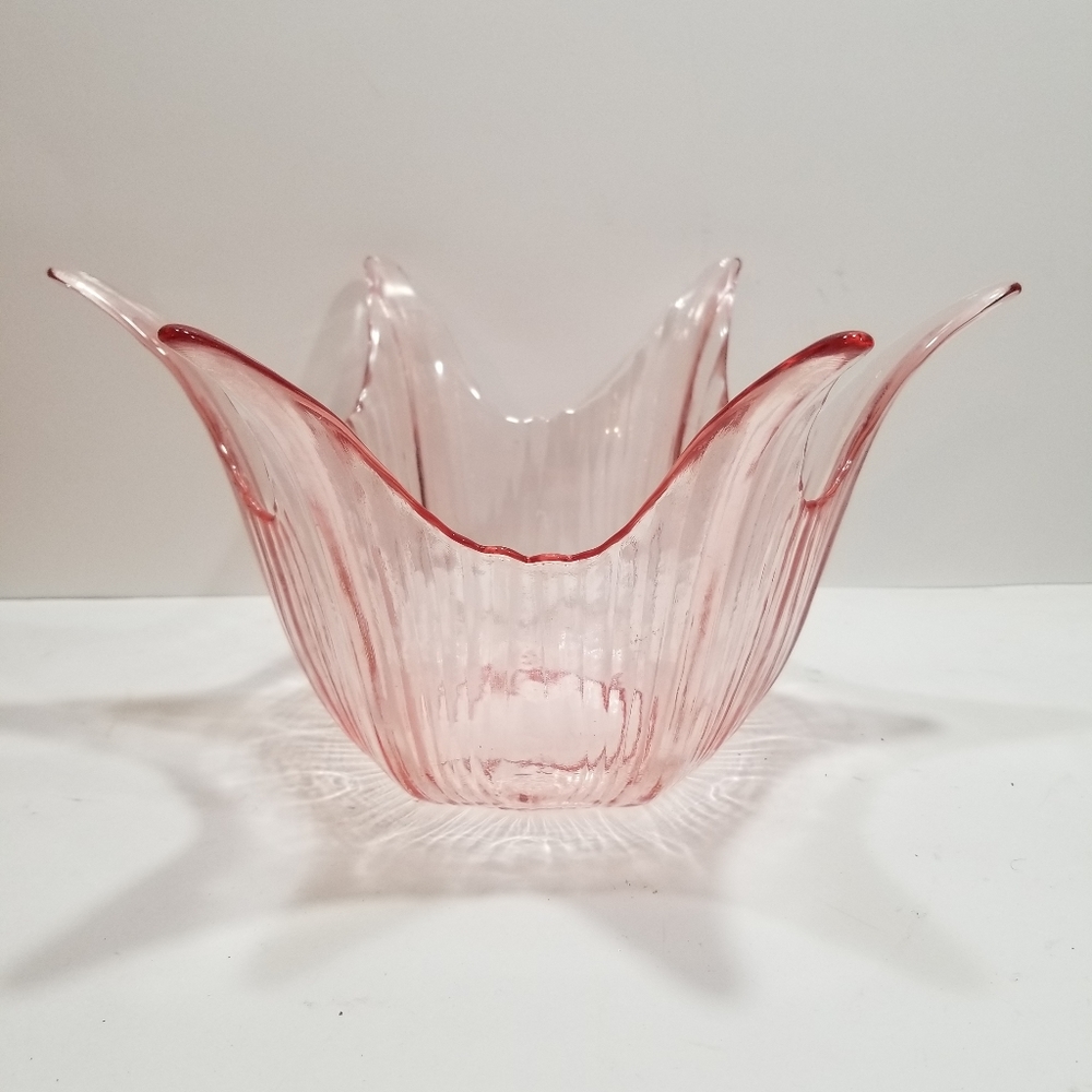 Pink Depression glass fingered bowl